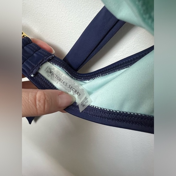 Victoria’s Secret Navy Blue Swim Suit Bikini Halter Top XL Removable Pads - Picture 3 of 6